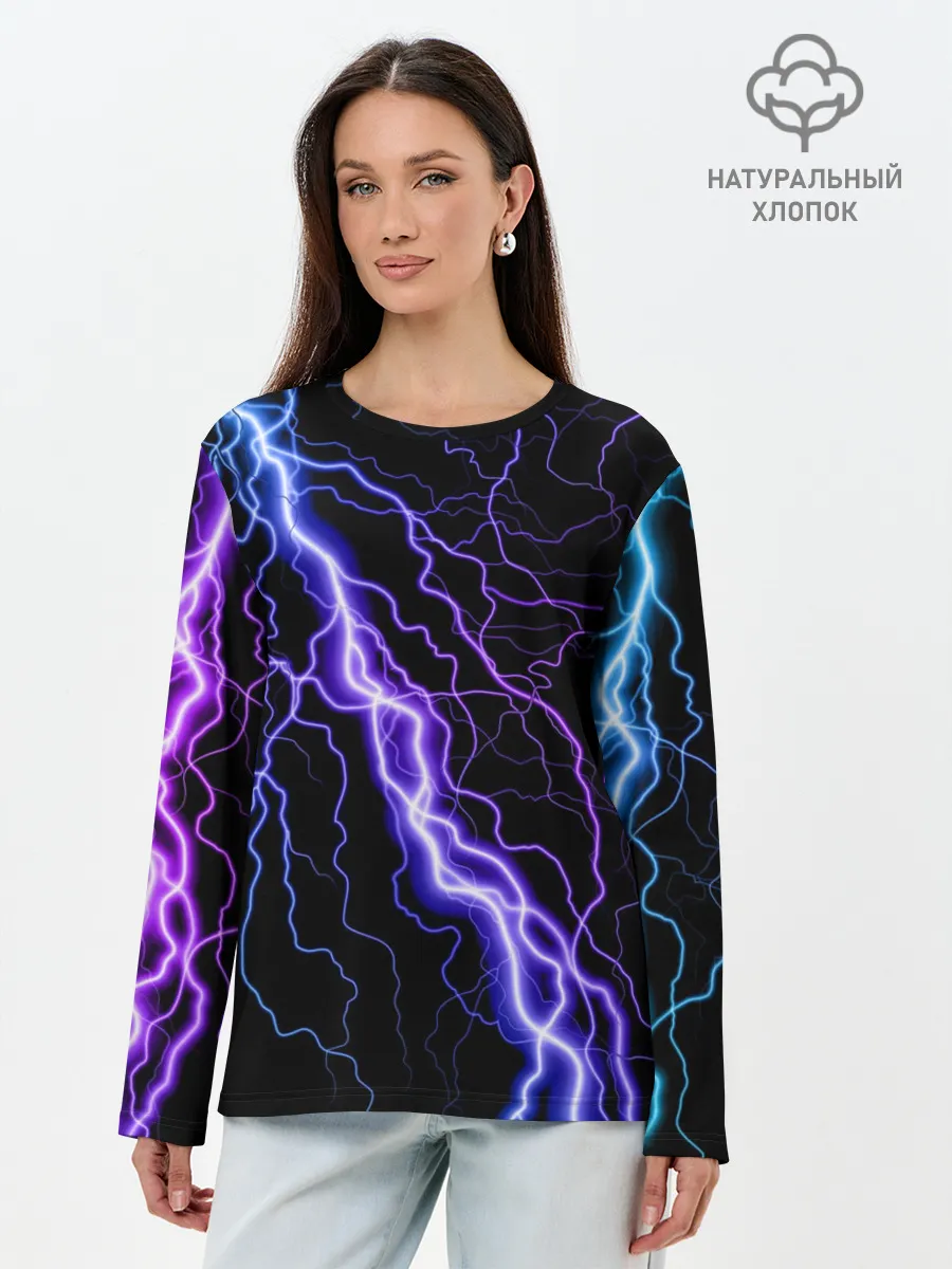 Лонгслив женский. Хлопок / НЕОНОВАЯ МОЛНИЯ / ГРОЗА