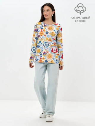 Лонгслив женский. Хлопок / Славянская символика