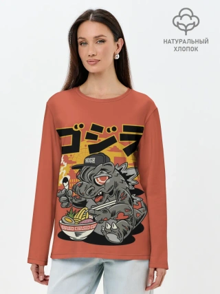 Лонгслив женский. Хлопок / ГОДЗИЛЛА КУШАЕТ