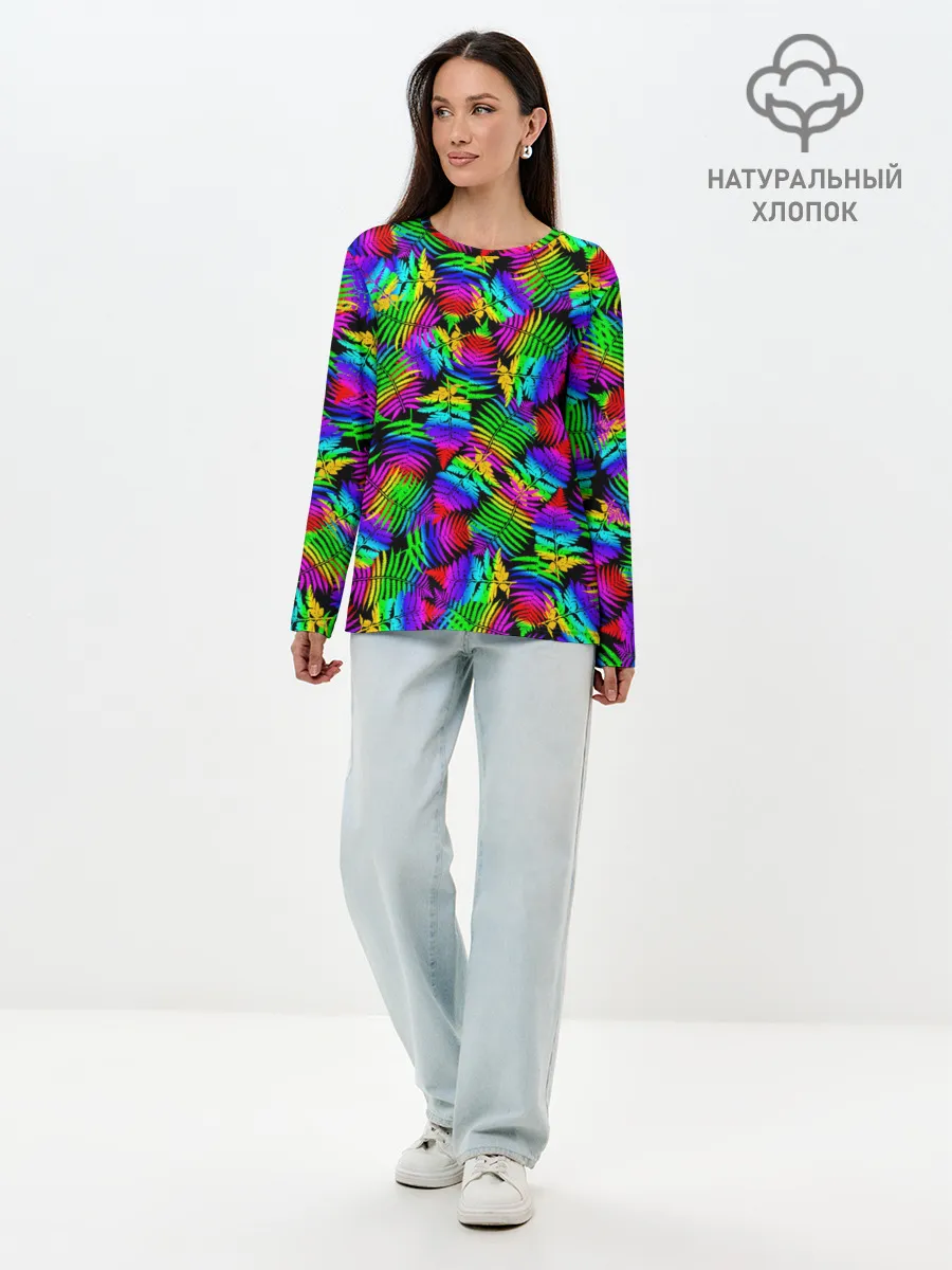 Лонгслив женский. Хлопок / Неоновый папоротник