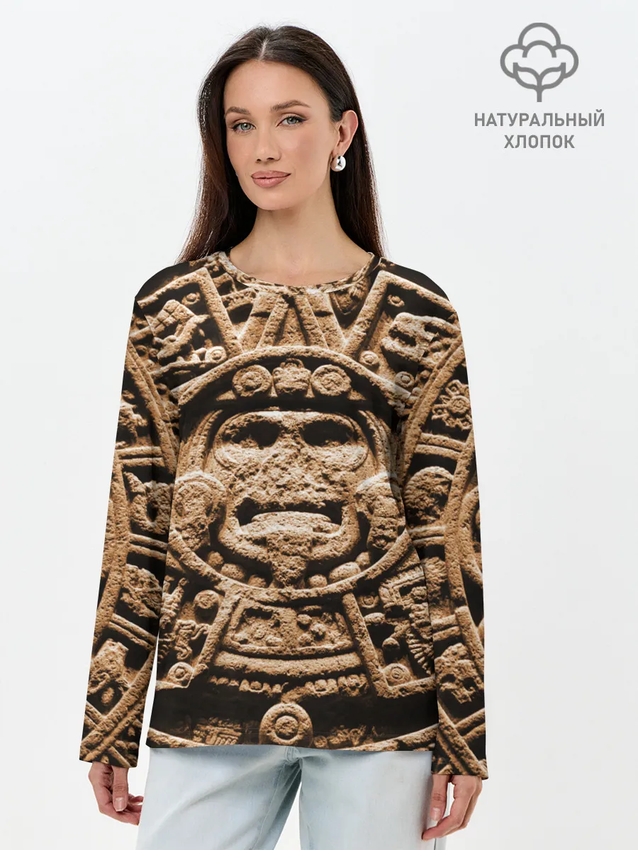 Лонгслив женский. Хлопок / Ацтекский Календарь