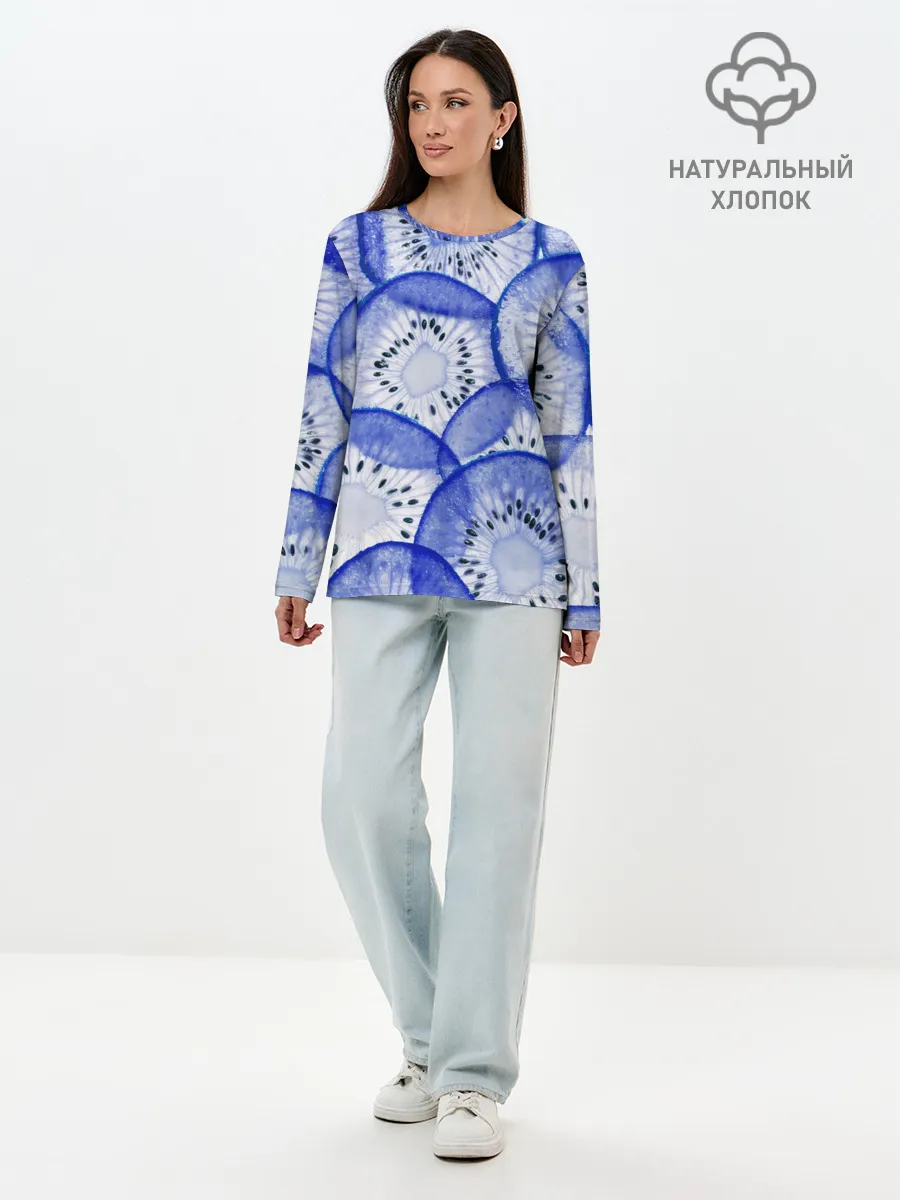 Лонгслив женский. Хлопок / Синий Киви