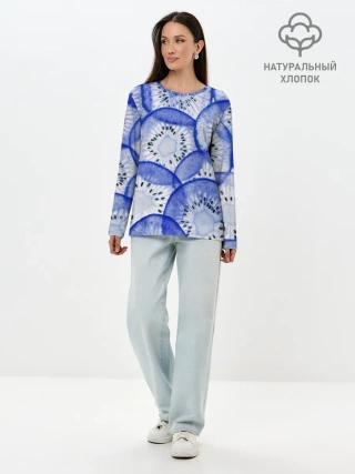 Лонгслив женский. Хлопок / Синий Киви
