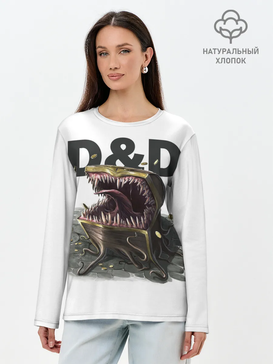 Лонгслив женский. Хлопок / D&D | Мимик-сундук | ДнД
