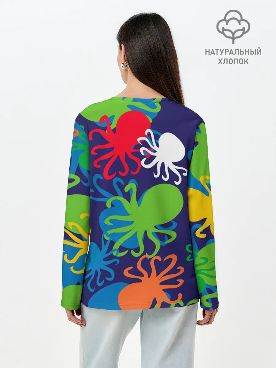 Лонгслив женский. Хлопок / Осьминоги