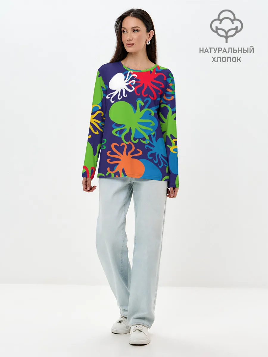 Лонгслив женский. Хлопок / Осьминоги