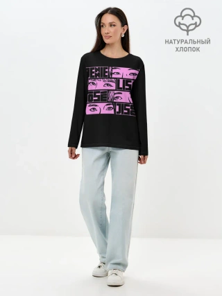 Лонгслив женский. Хлопок / Black pink eyes
