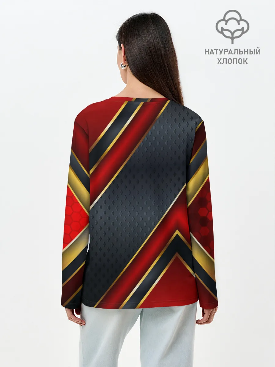 Лонгслив женский. Хлопок / Black & Red 3D