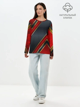 Лонгслив женский. Хлопок / Black & Red 3D