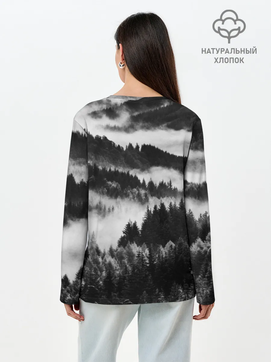 Лонгслив женский. Хлопок / ТУМАННЫЙ ЛЕС / МРАЧНЫЙ ЛЕС