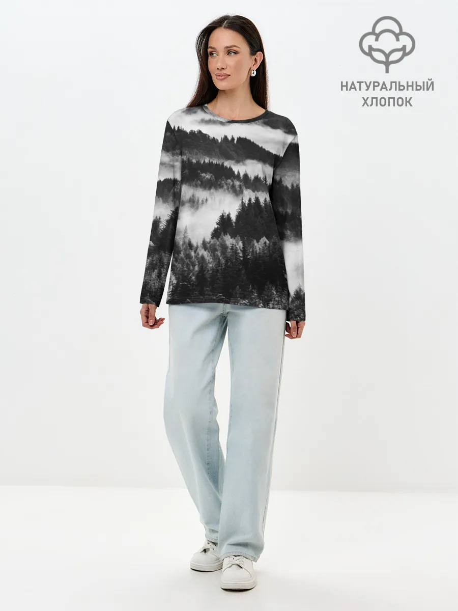 Лонгслив женский. Хлопок / ТУМАННЫЙ ЛЕС / МРАЧНЫЙ ЛЕС