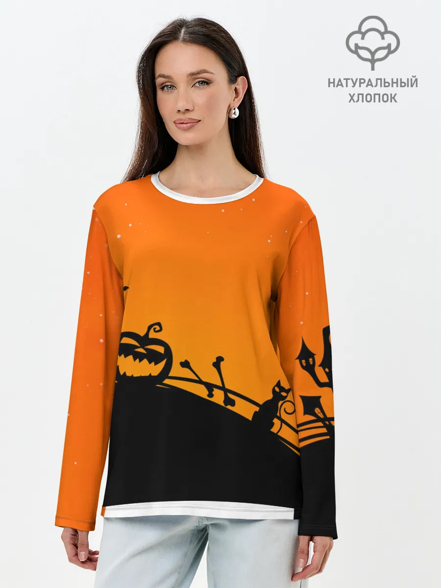 Лонгслив женский. Хлопок / Хэллоуин