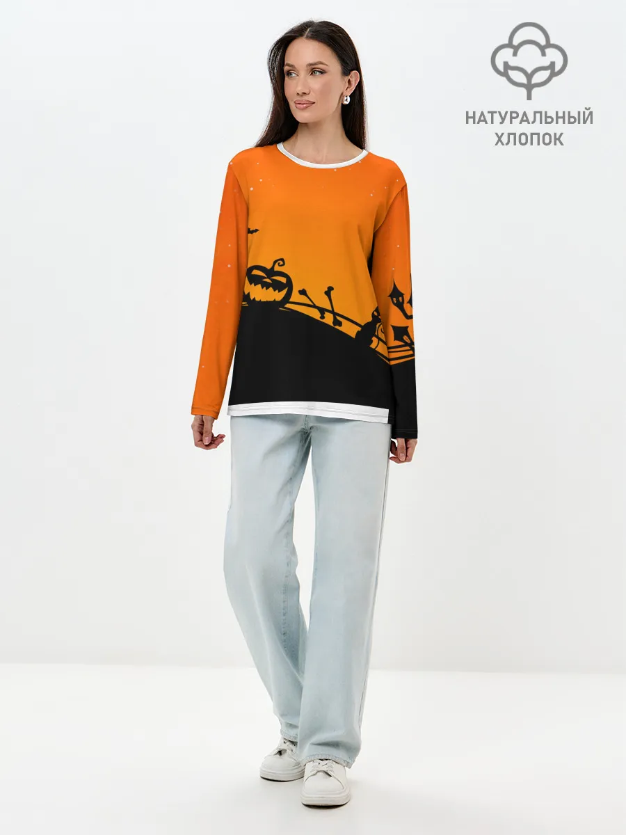 Лонгслив женский. Хлопок / Хэллоуин