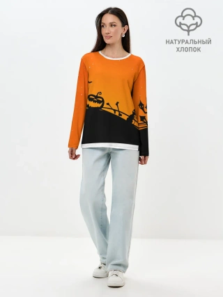 Лонгслив женский. Хлопок / Хэллоуин