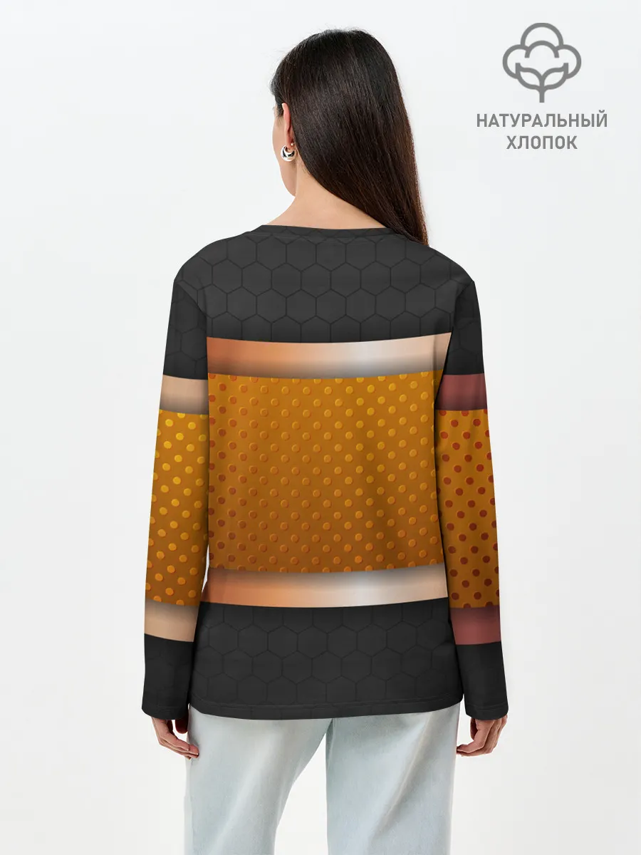 Лонгслив женский. Хлопок / 3d gold / black