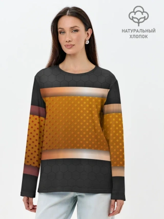 Лонгслив женский. Хлопок / 3d gold / black