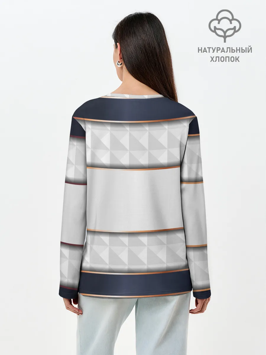 Лонгслив женский. Хлопок / White 3d lines