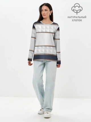 Лонгслив женский. Хлопок / White 3d lines