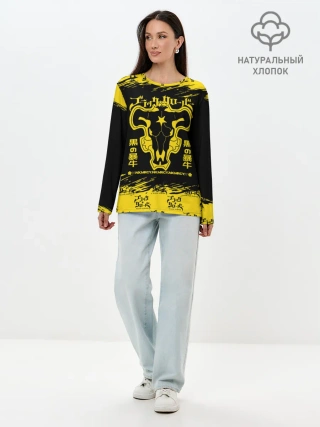 Лонгслив женский. Хлопок / Черные быки Чёрный клевер