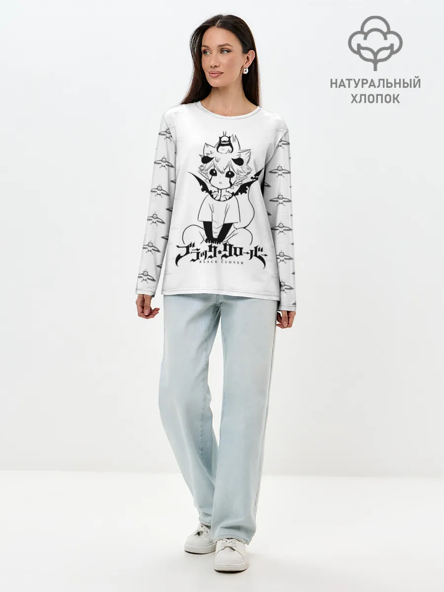 Лонгслив женский. Хлопок / Черный демон Аста и Неро