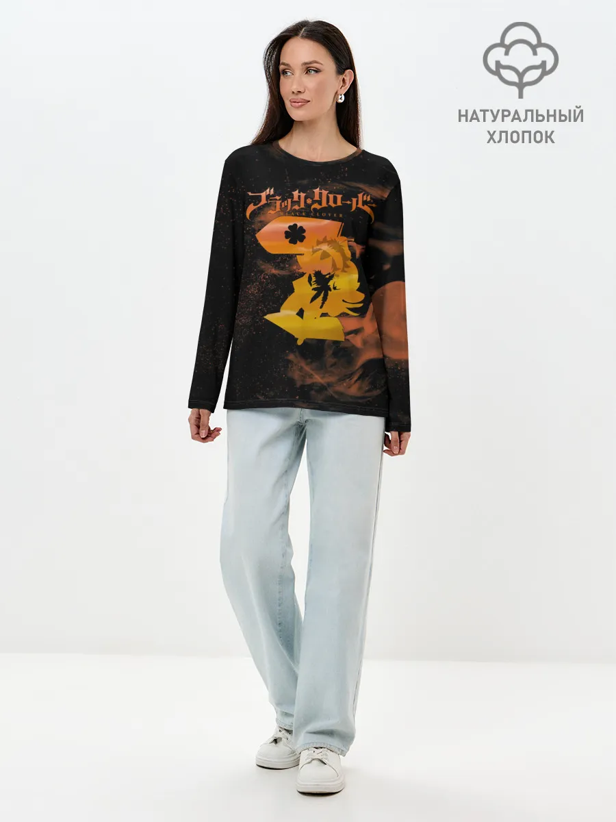 Лонгслив женский. Хлопок / Чёрный клевер удар Аста мечом