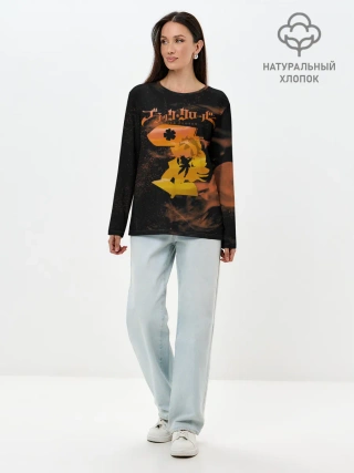 Лонгслив женский. Хлопок / Чёрный клевер удар Аста мечом