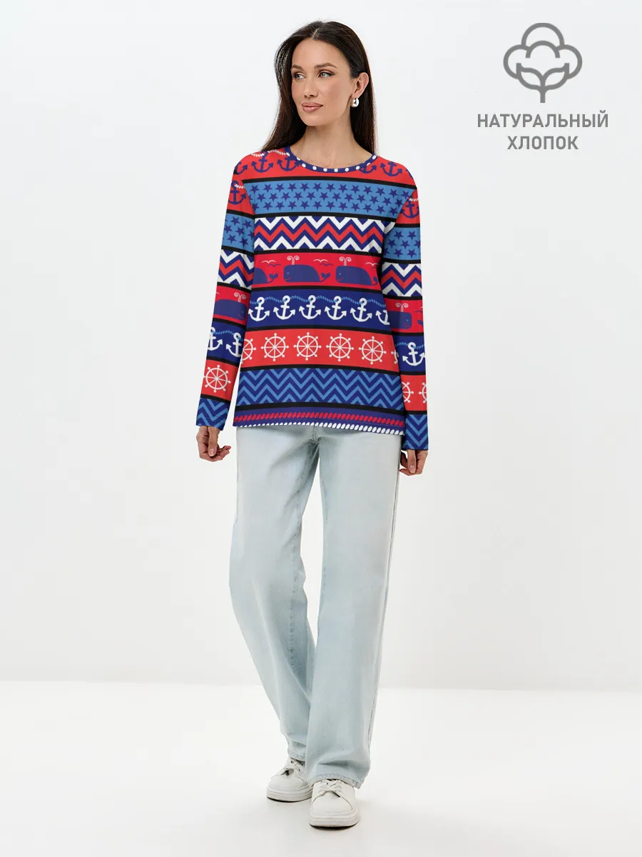 Лонгслив женский. Хлопок / Морские мотивы