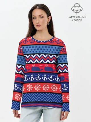 Лонгслив женский. Хлопок / Морские мотивы