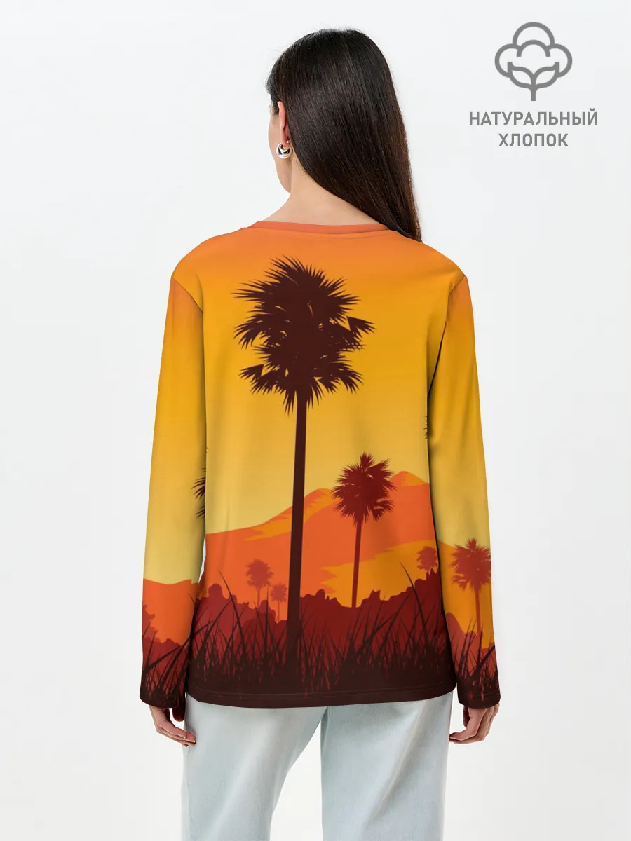 Лонгслив женский. Хлопок / Лето, Пальмы, вечер