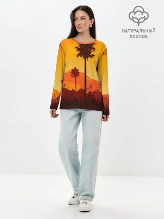 Лонгслив женский. Хлопок / Лето, Пальмы, вечер