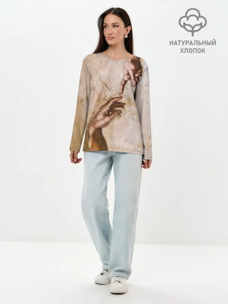 Лонгслив женский. Хлопок / Микеланджело сотворение Адама