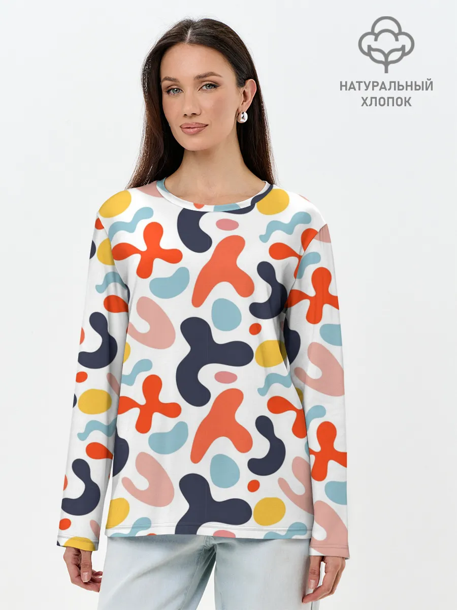 Лонгслив женский. Хлопок / Абстрактные цветные пятна