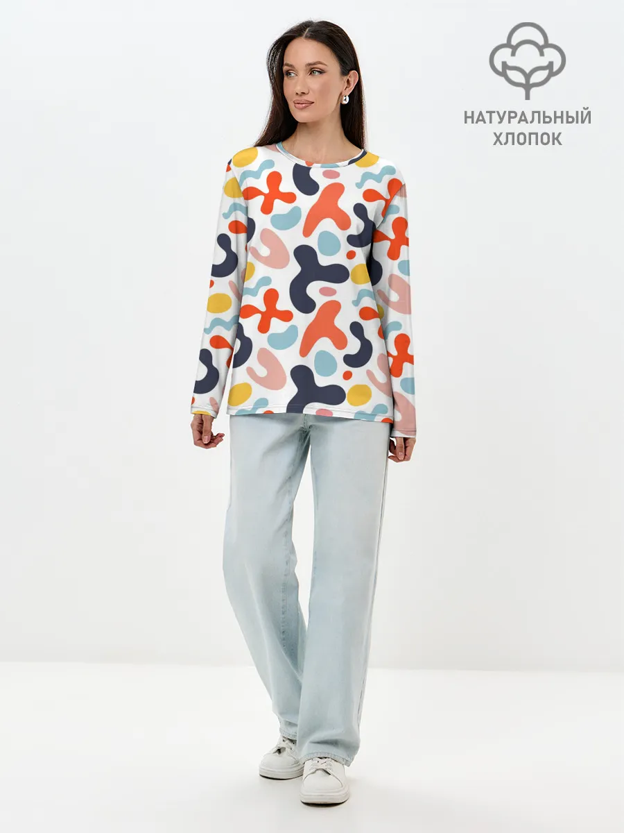 Лонгслив женский. Хлопок / Абстрактные цветные пятна