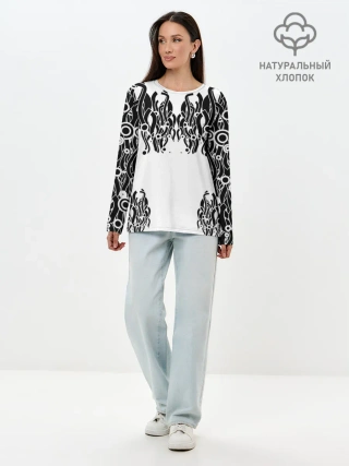 Лонгслив женский. Хлопок / абстракция, круги, линии,