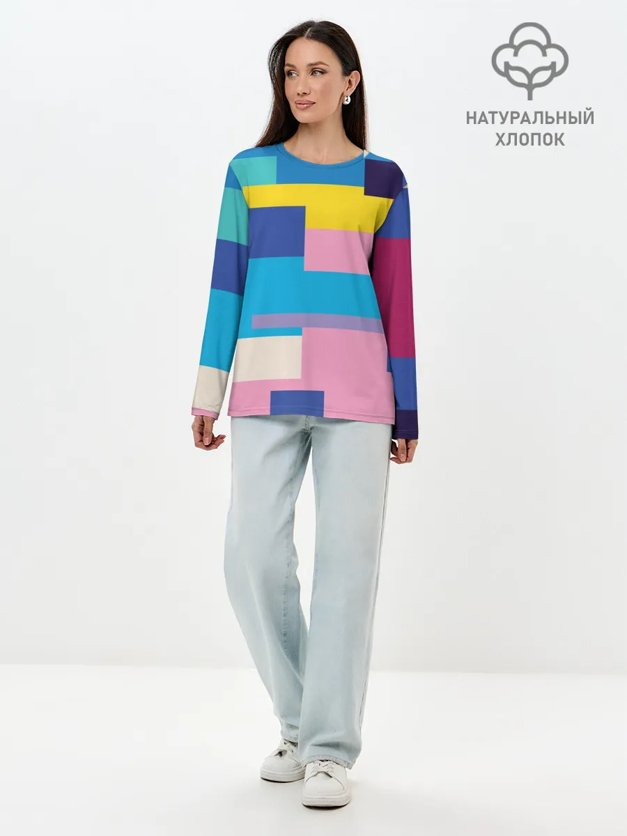 Лонгслив женский. Хлопок / Плавные узоры