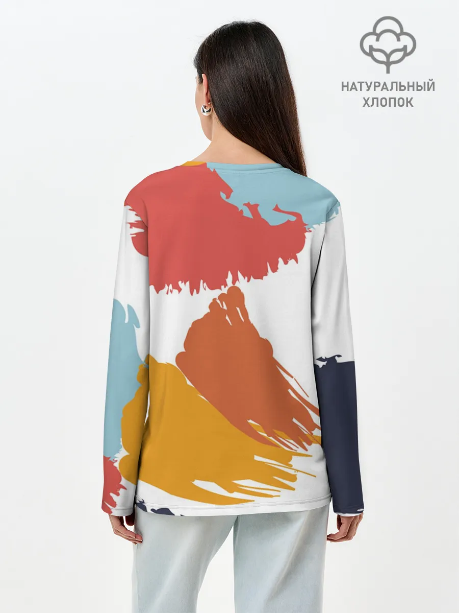 Лонгслив женский. Хлопок / Цветные пятна, мазки кистью