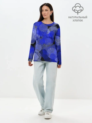 Лонгслив женский. Хлопок / Синие круги