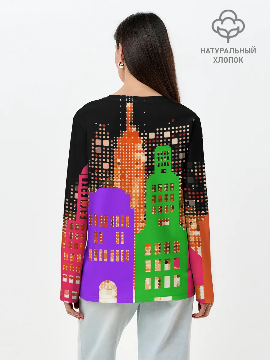 Лонгслив женский. Хлопок / Ночной Город