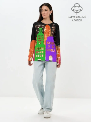 Лонгслив женский. Хлопок / Ночной Город