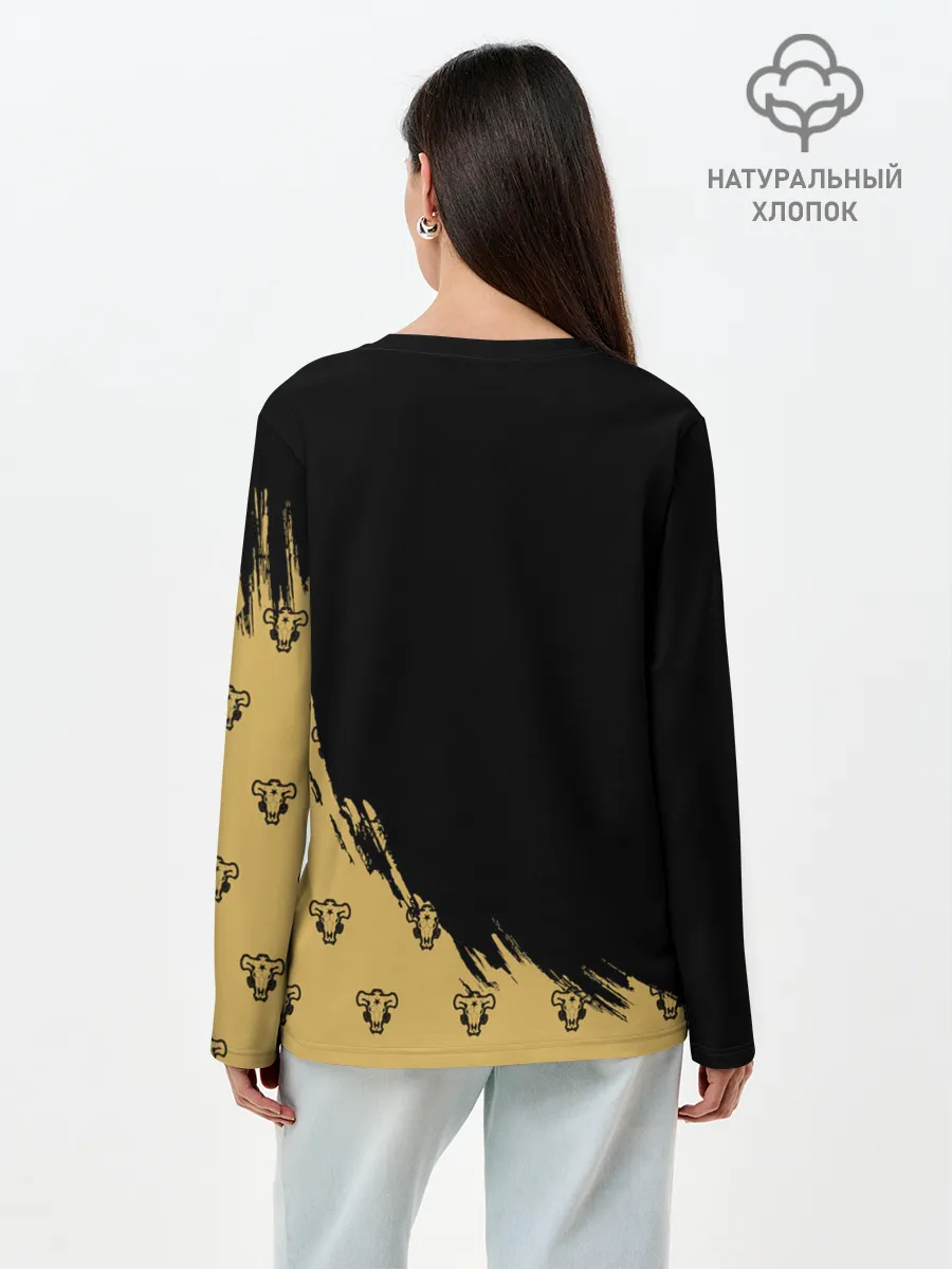 Лонгслив женский. Хлопок / Финрал Ролкейс | Чёрный Клевер