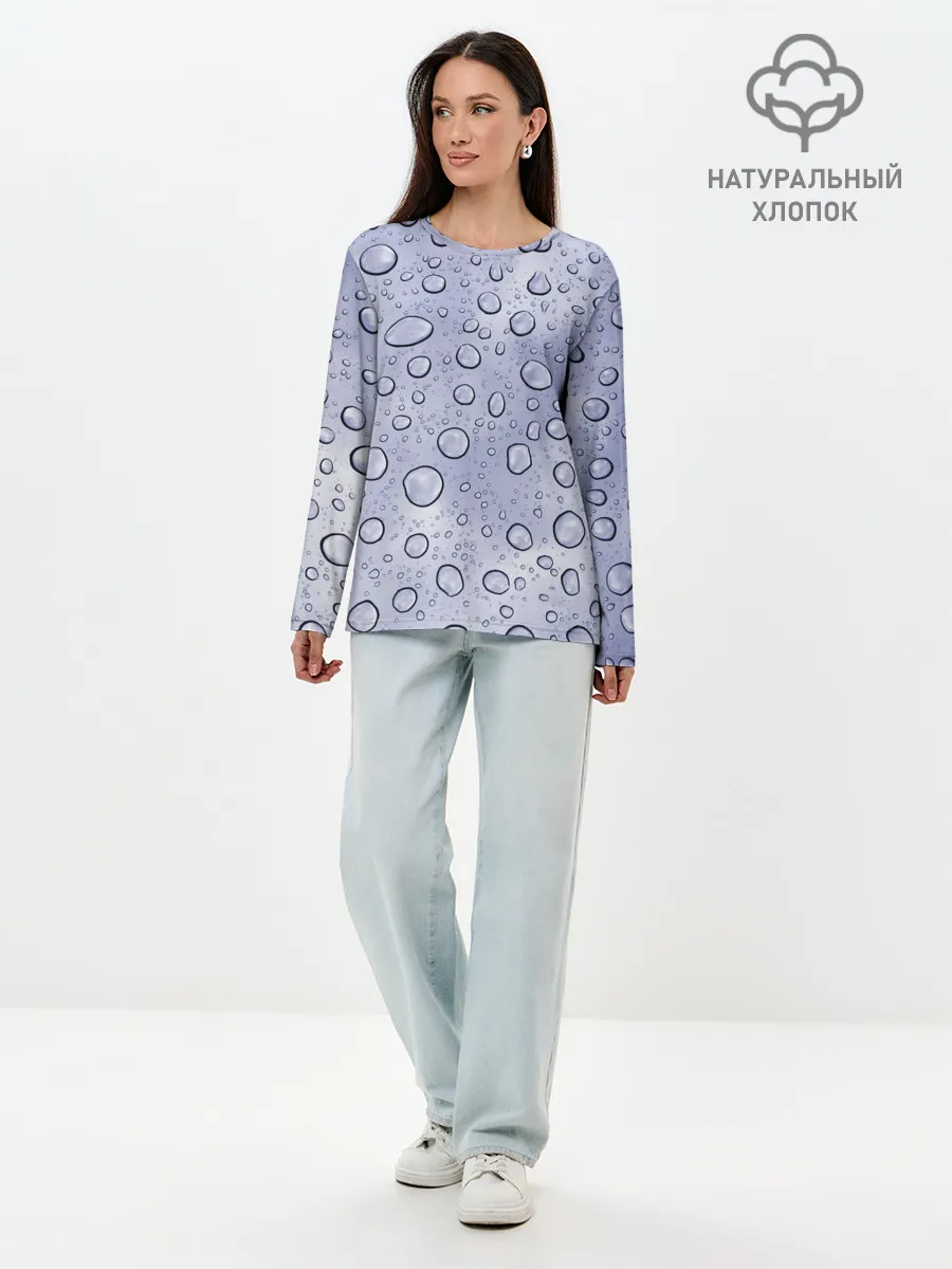 Лонгслив женский. Хлопок / Капли на Стекле