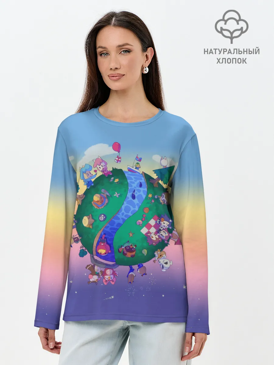 Лонгслив женский. Хлопок / Animal crossing world