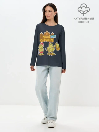 Лонгслив женский. Хлопок / Animal crossing x Dark Souls