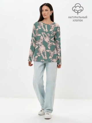 Лонгслив женский. Хлопок / Котёнок сфинкса