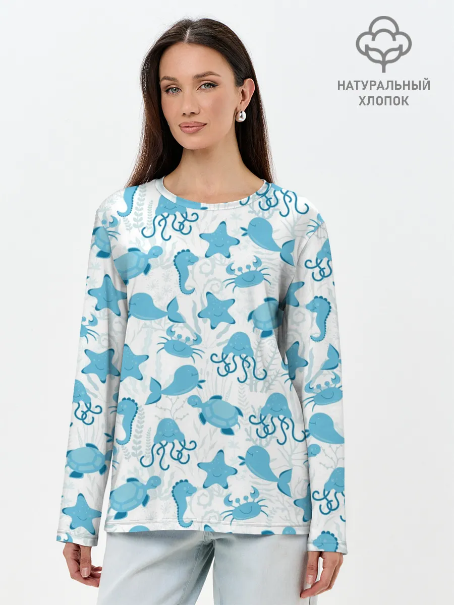 Лонгслив женский. Хлопок / Морские жители