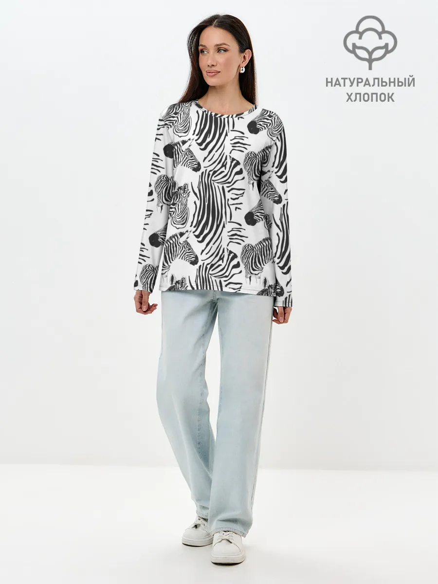 Лонгслив женский. Хлопок / Зебра