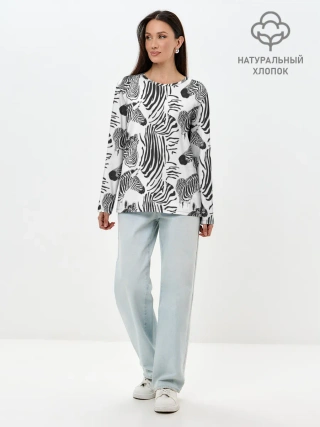 Лонгслив женский. Хлопок / Зебра