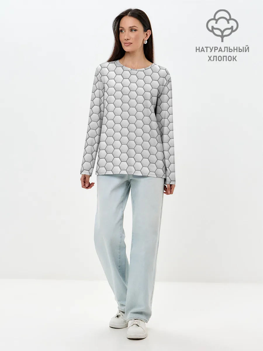 Лонгслив женский. Хлопок / Белая броня на тёмном фоне