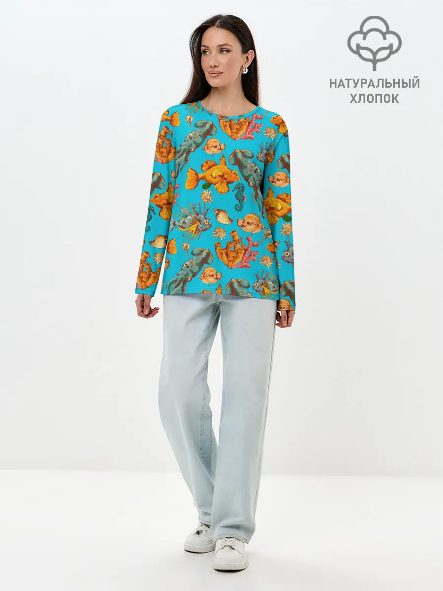 Лонгслив женский. Хлопок / Подводный мир