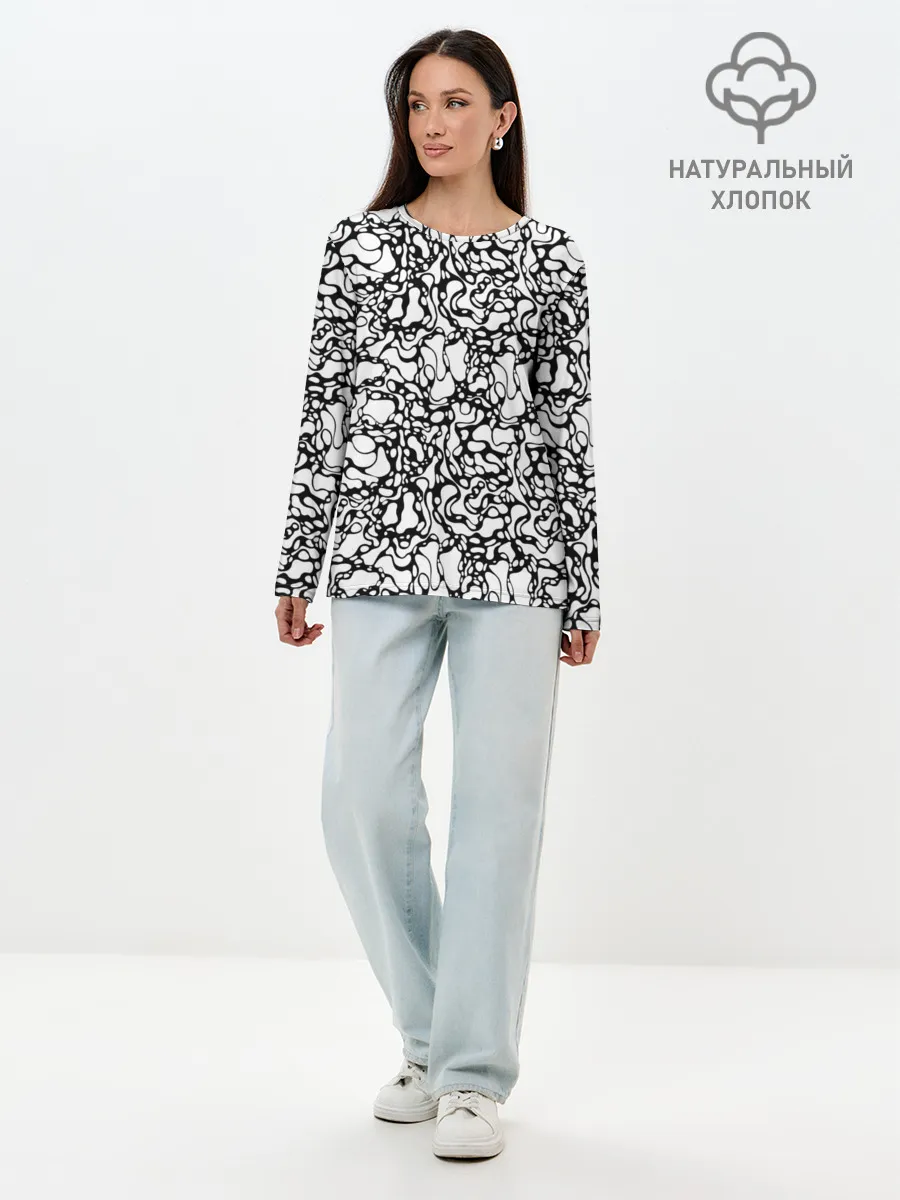 Лонгслив женский. Хлопок / Абстрактная жидкость